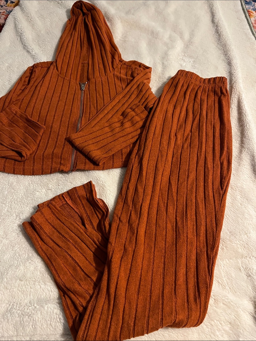 SHEIN Ribbed Hooded Lounge Set - Rust 🍊 EUC